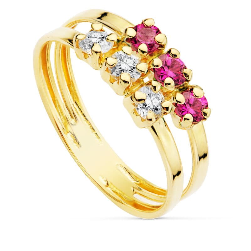 18K SORTIJA CIRCONITAS ROJAS Y BLANCAS