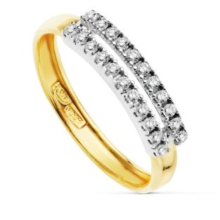18K SORTIJA BICOLOR DOBLE FILA CIRCONITAS