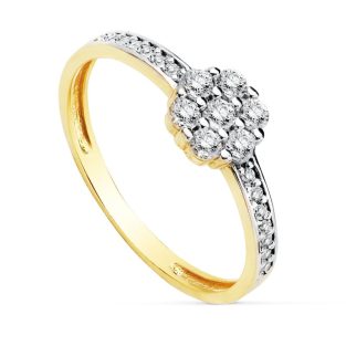 18K SORTIJA BICOLOR CUAJO 6X6 MM CIRCONITAS