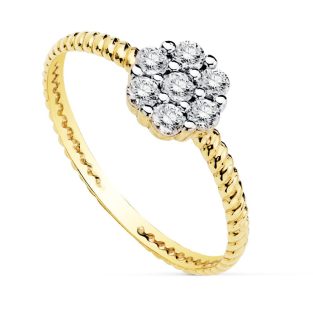 18K SORTIJA BICOLOR CUAJO 6X6 MM CIRCONITAS