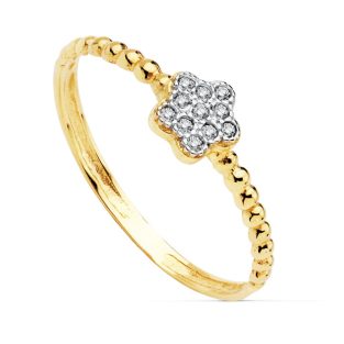 18K SORTIJA BICOLOR CIRCONITAS FLOR 5 MM