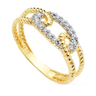 18K SORTIJA BICOLOR CIRCONITAS HILO RIZADO