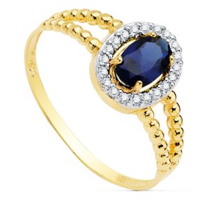 18K SORTIJA BICOLOR PIEDRA AZUL 6X4 MM