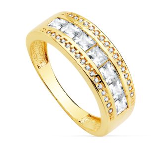 18K SORTIJA PIEDRAS CARRE Y CIRCONITAS 7 MM