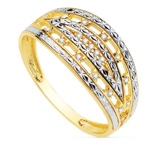 18K SORTIJA O.BICOLOR TALLADA CIRCONITAS ANCHO 9 MM