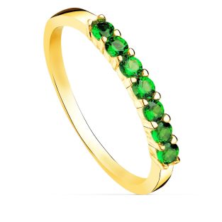 18K SORTIJA ORO AMARILLO 7 CIRCONITAS VERDES GARRAS ANCHO CUERPO 2 MM