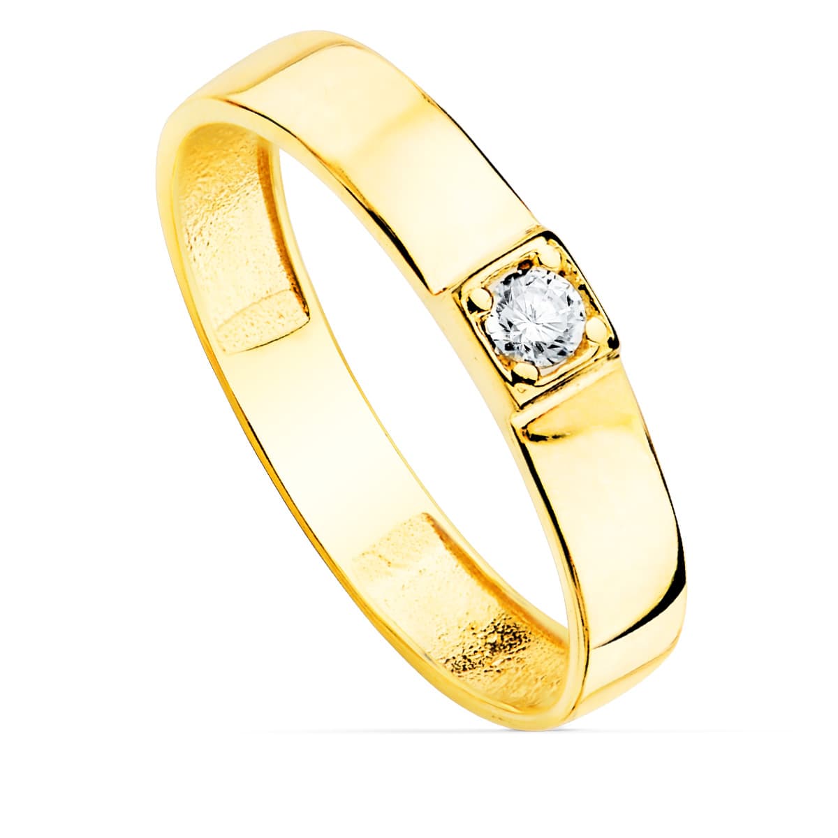 18K SORTIJA ORO AMARILLO BRILLO 1 CIRCONITA ANCHO 3.5 MM