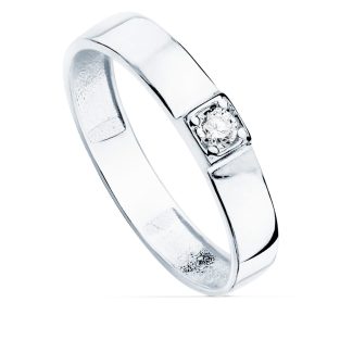 18K SORTIJA ORO BLANCO BRILLO 1 CIRCONITA ANCHO 3.5 MM