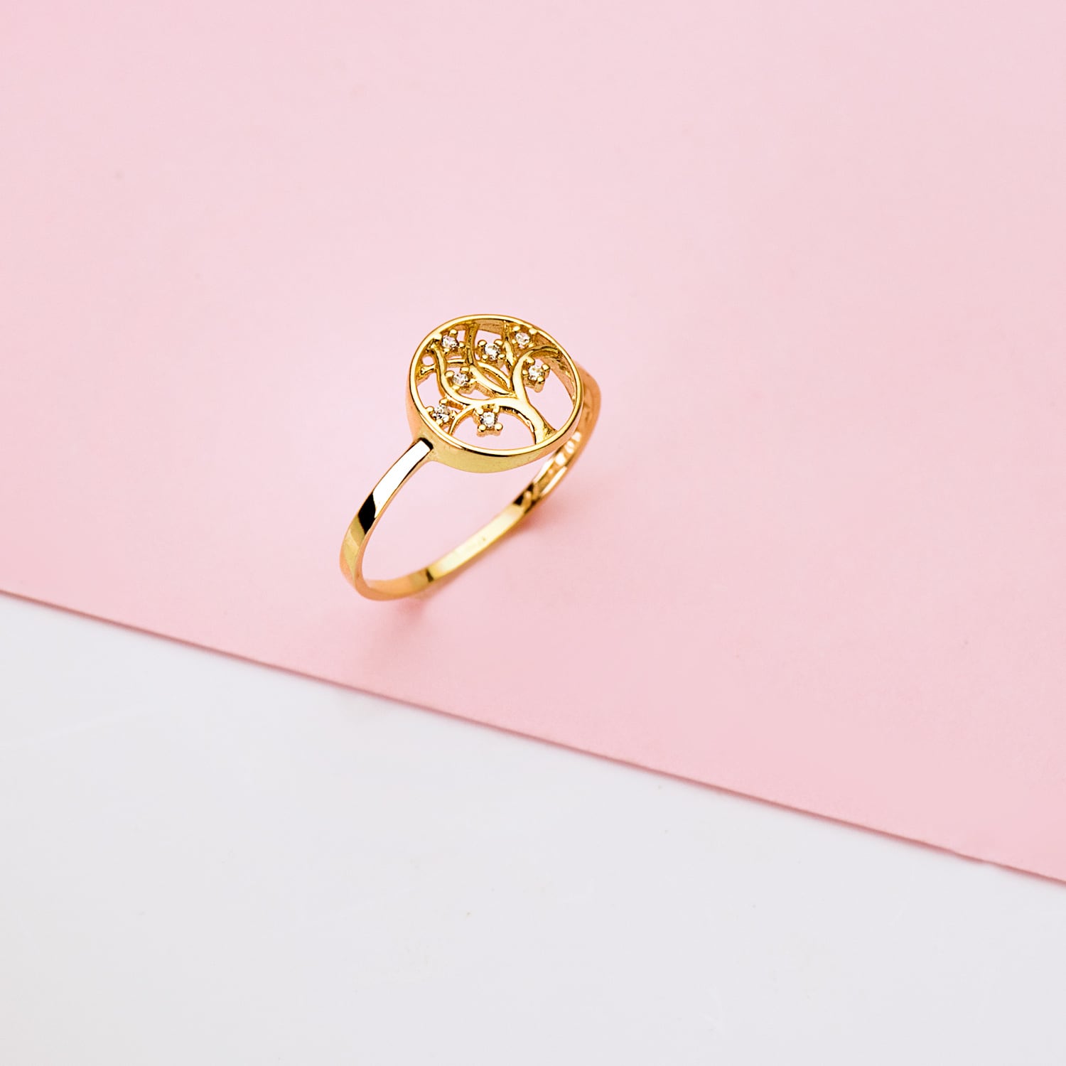 18K SORTIJA ORO AMARILLO ARBOL DE LA VIDA CIRCONITAS 10 MM ANCHO CUERPO 1.2 MM - Imagen 2