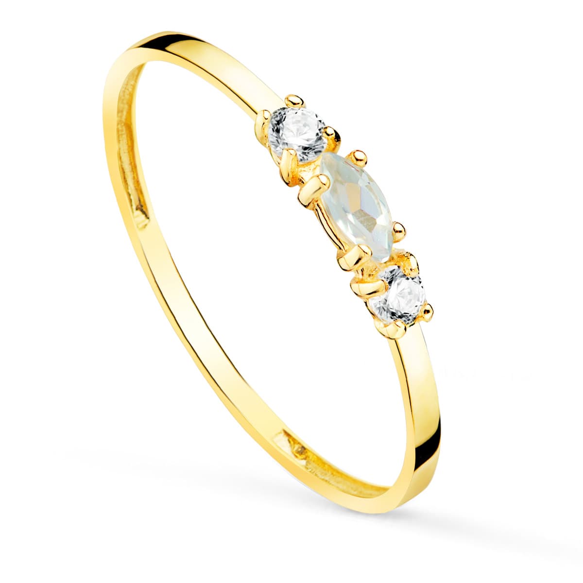 18K SORTIJA ORO AMARILLO PIEDRA AGUAMARINA 4X2 MM Y CIRCONITAS ANCHO 1 MM