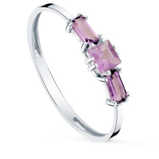 18K SORTIJA ORO BLANCO 3 AMATISTAS NATURALES 3X3 MM 4X2 MM