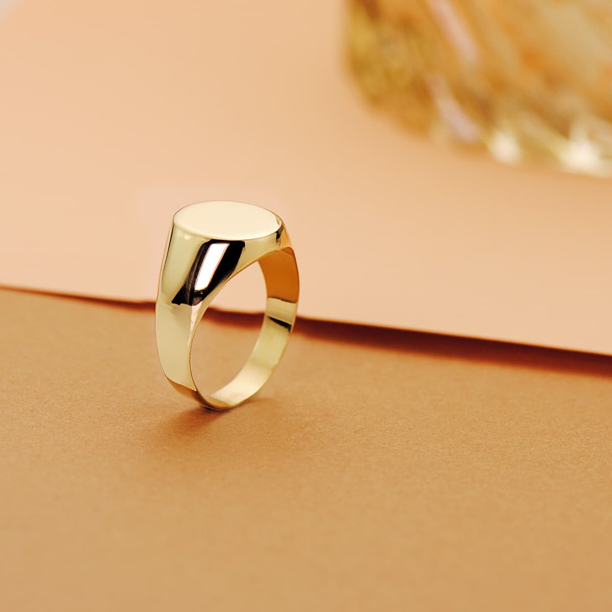 18K SELLO ORO AMARILLO HUECO LISO EN BRILLO CADETE O CABALLERO 13X10 MM - Imagen 2