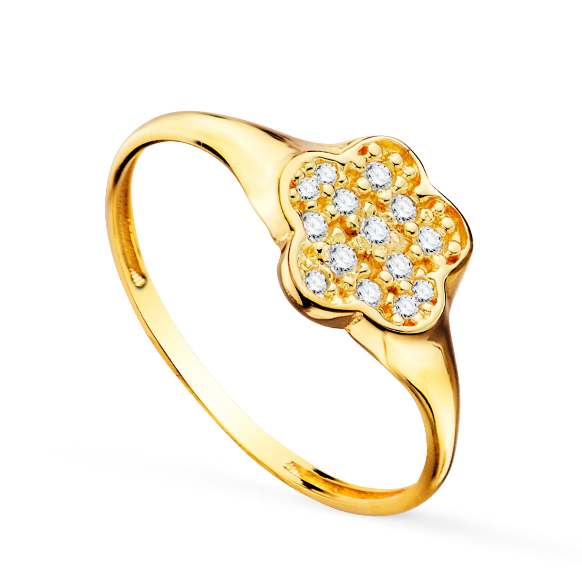 18K SELLO ORO AMARILLO MUJER CABEZA FLOR CON CIRCONITAS 8X8 MM