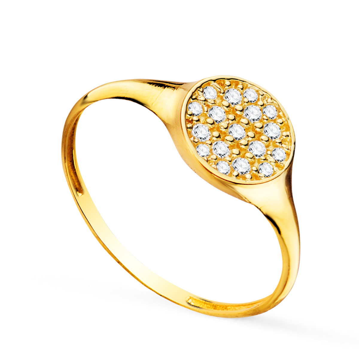 18K SELLO ORO AMARILLO MUJER CABEZA REDONDA CON CIRCONITAS 8 X 8 MM