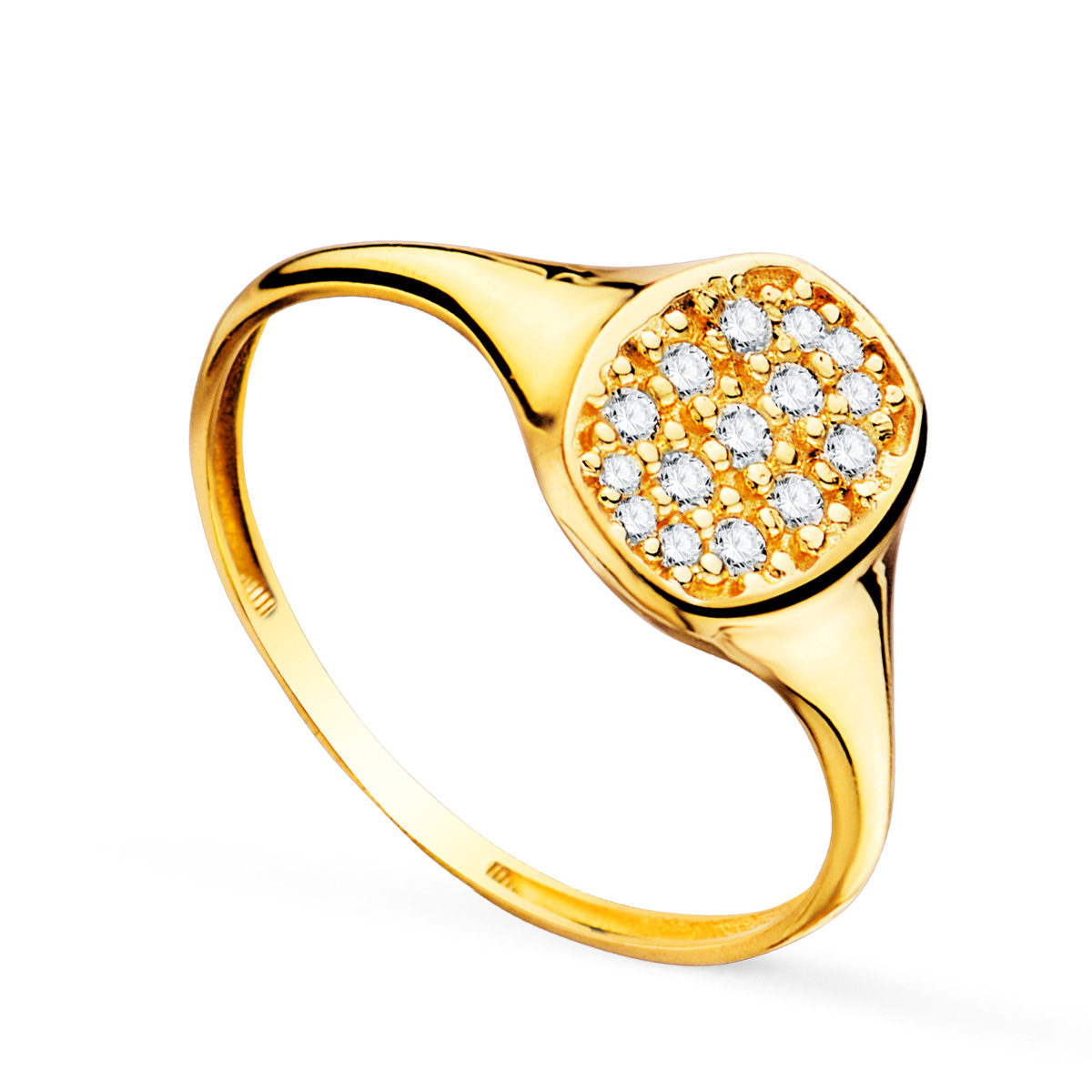 18K SELLO ORO AMARILLO MUJER CABEZA TONEL CON CIRCONITAS 9X7 MM