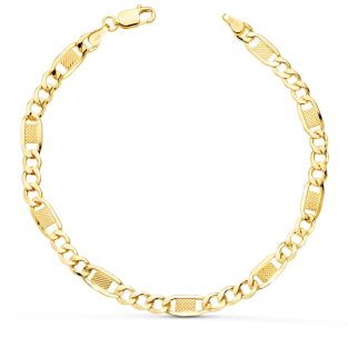 18K PULSERA ORO AMARILLO HUECA ESLABONES 3X1 LARGO 19 CM ANCHO 5 MM
