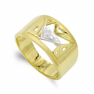 18K SORTIJA ORO BICOLOR TRIANGULOS CALADOS