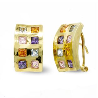 18K PENDIENTESO ORO AMARILLO Y PIEDRAS COLORES