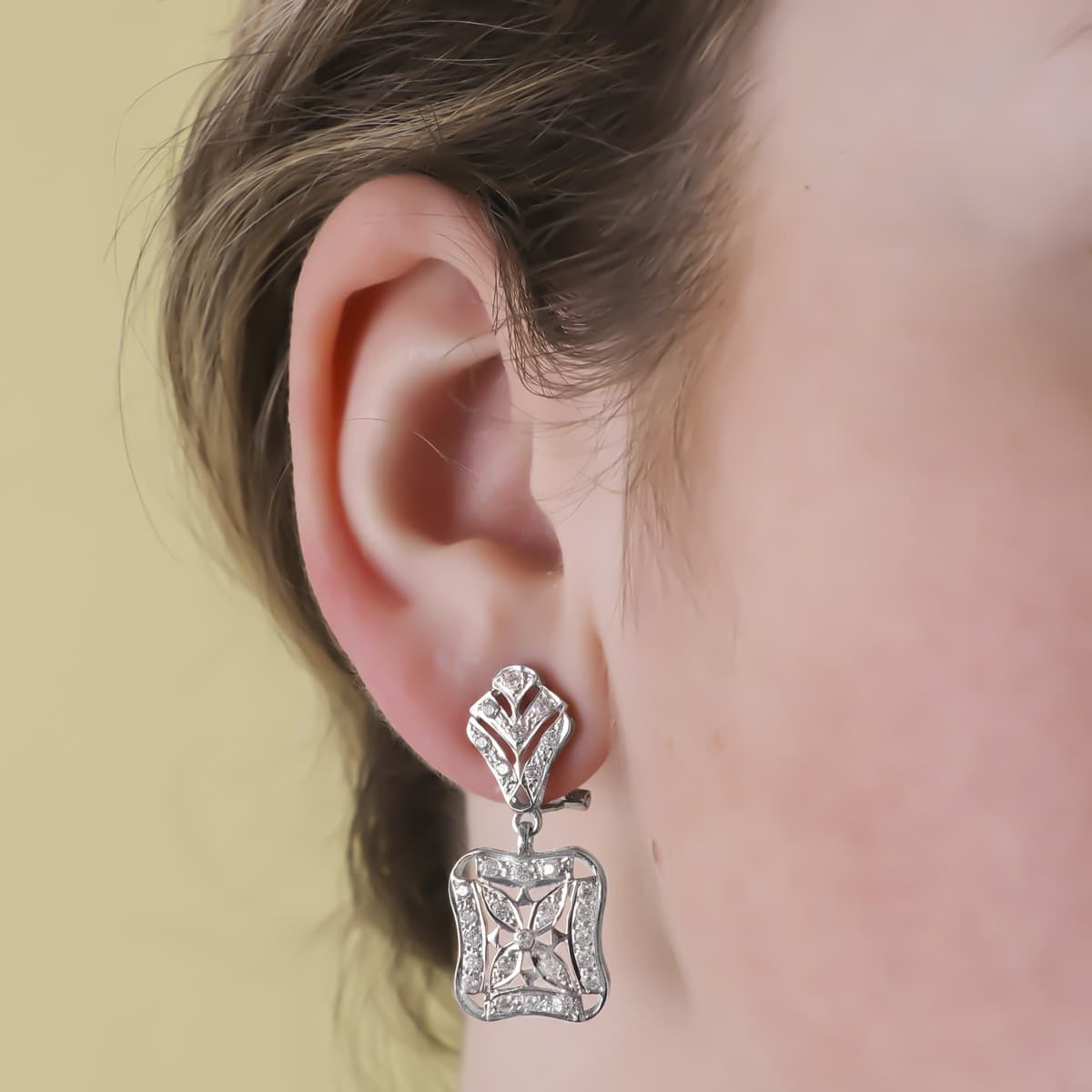 18K PENDIENTES ORO BLANCO JUEGO NOVIA DOBLE CUERPO 33X14 MM CIERRE OMEGA - Imagen 2