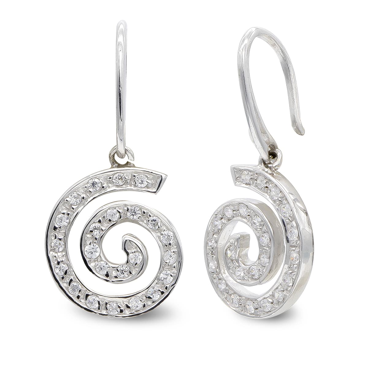 18K PENDIENTES ORO BLANCO CIRCONITAS ESPIRAL. 15X13 MM
