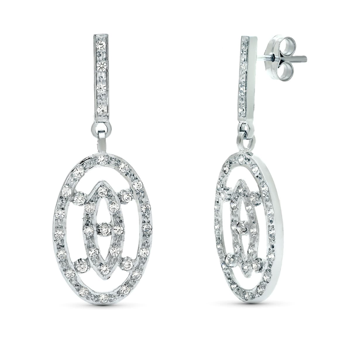 18K PENDIENTES DOS CUERPOS ORO BLANCO JUEGO NOVIA 38X14 MM PRESION