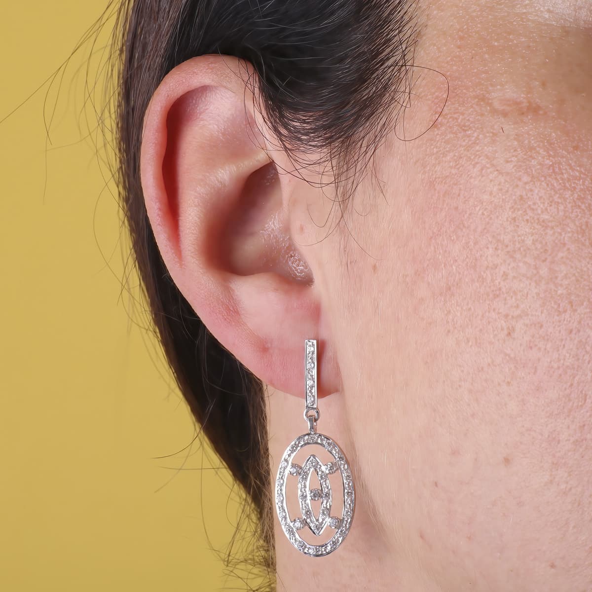 18K PENDIENTES DOS CUERPOS ORO BLANCO JUEGO NOVIA 38X14 MM PRESION - Imagen 2