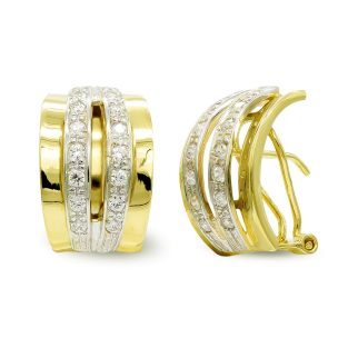 18K PENDIENTES ORO BICOLOR CON CIRCONITAS CIERRE OMEGA