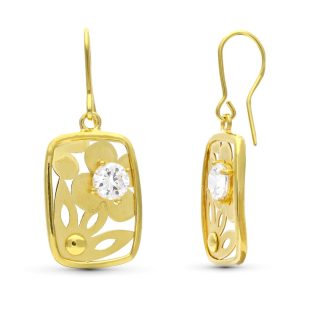 18K PENDIENTES ORO AMARILLO FLOR LASER CON CIRCONITA 22X14 MM
