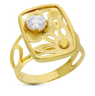 18K SORTIJA ORO AMARILLO FLOR LASER CON CIRCONITA