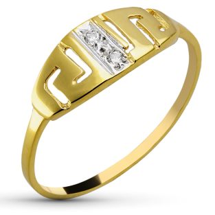 18K SORTIJA ORO BICOLOR MOTIVO GRECA CON CIRCONITAS