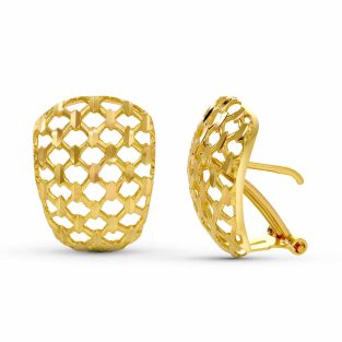 18K PENDIENTES ORO AMARILLO TALLADOS 18X13 MM CIERRE OMEGA