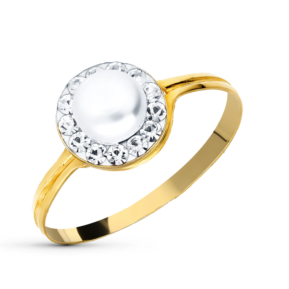 18K SORTIJA ORO AMARILLO COMUNION PERLA Y CIRCONITAS