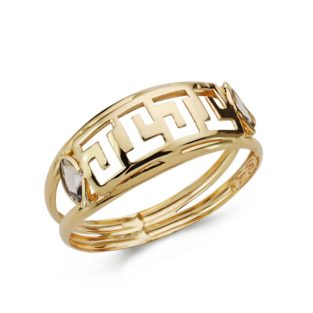 18K SORTIJA ORO AMARILLO GRECA CON CIRCONITAS OVALES.