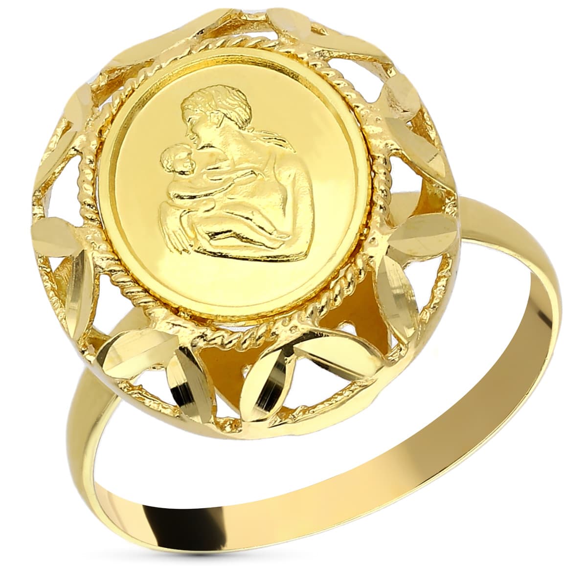 18K SORTIJA ORO AMARILLO MONEDA AMOR O MADRE OVAL