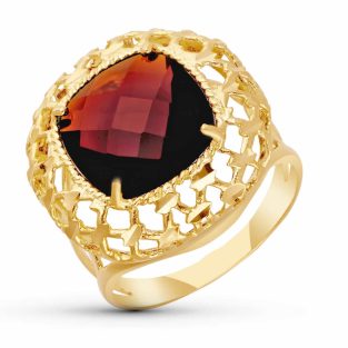 18K SORTIJA ORO AMARILLO GRANATE NATURAL FACETADO 12X12 MM TOTAL 20X20 MM