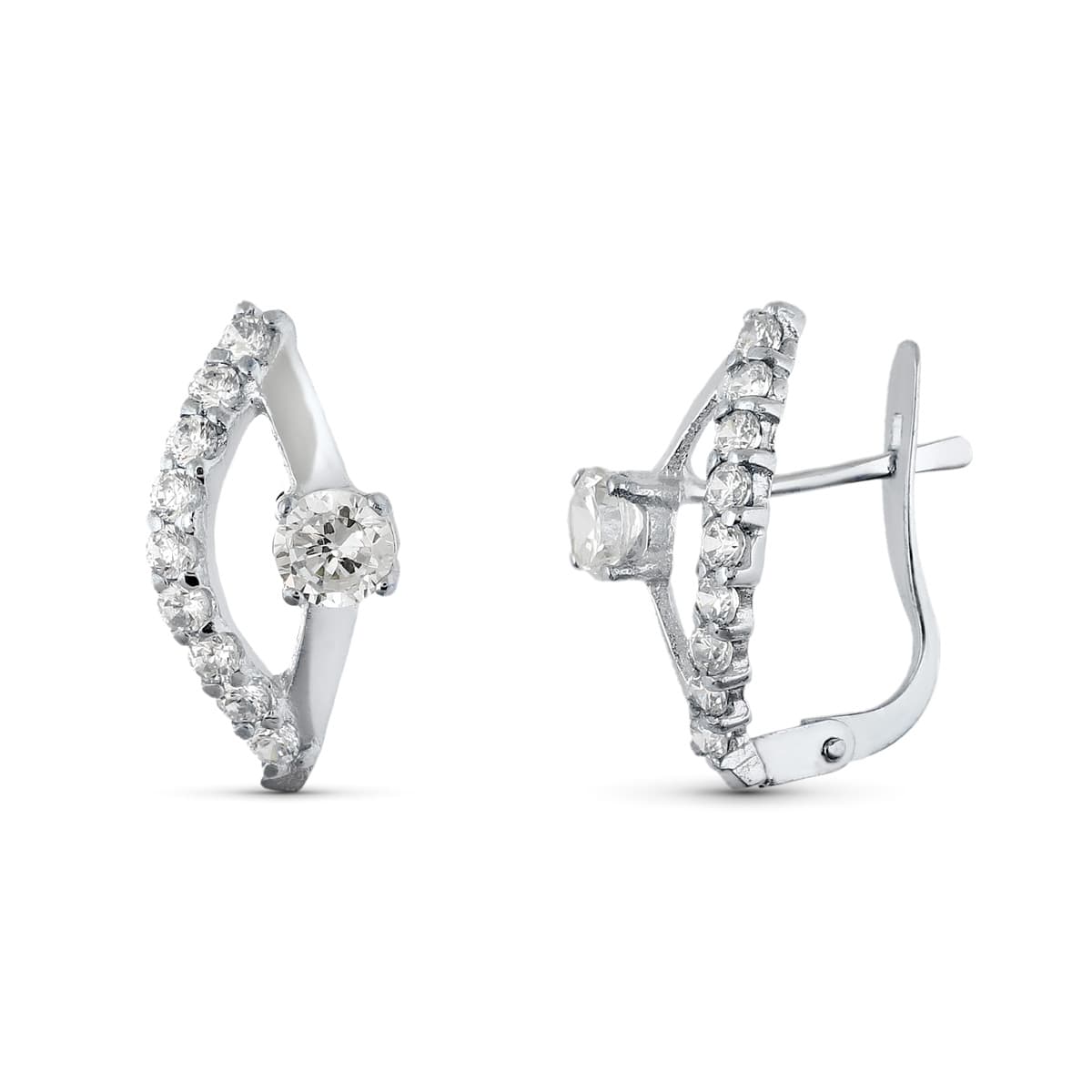 18K PENDIENTES ORO BLANCO JUEGO NOVIA CIRCONITAS 15X8 MM CIERRE CATALAN