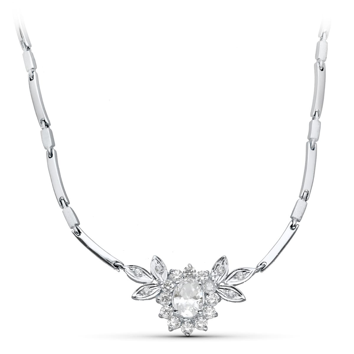 18K GARGANTILLA ORO BLANCO JUEGO NOVIA CENTRO 8X6 MM 45CM CIERRE MOSQUETON