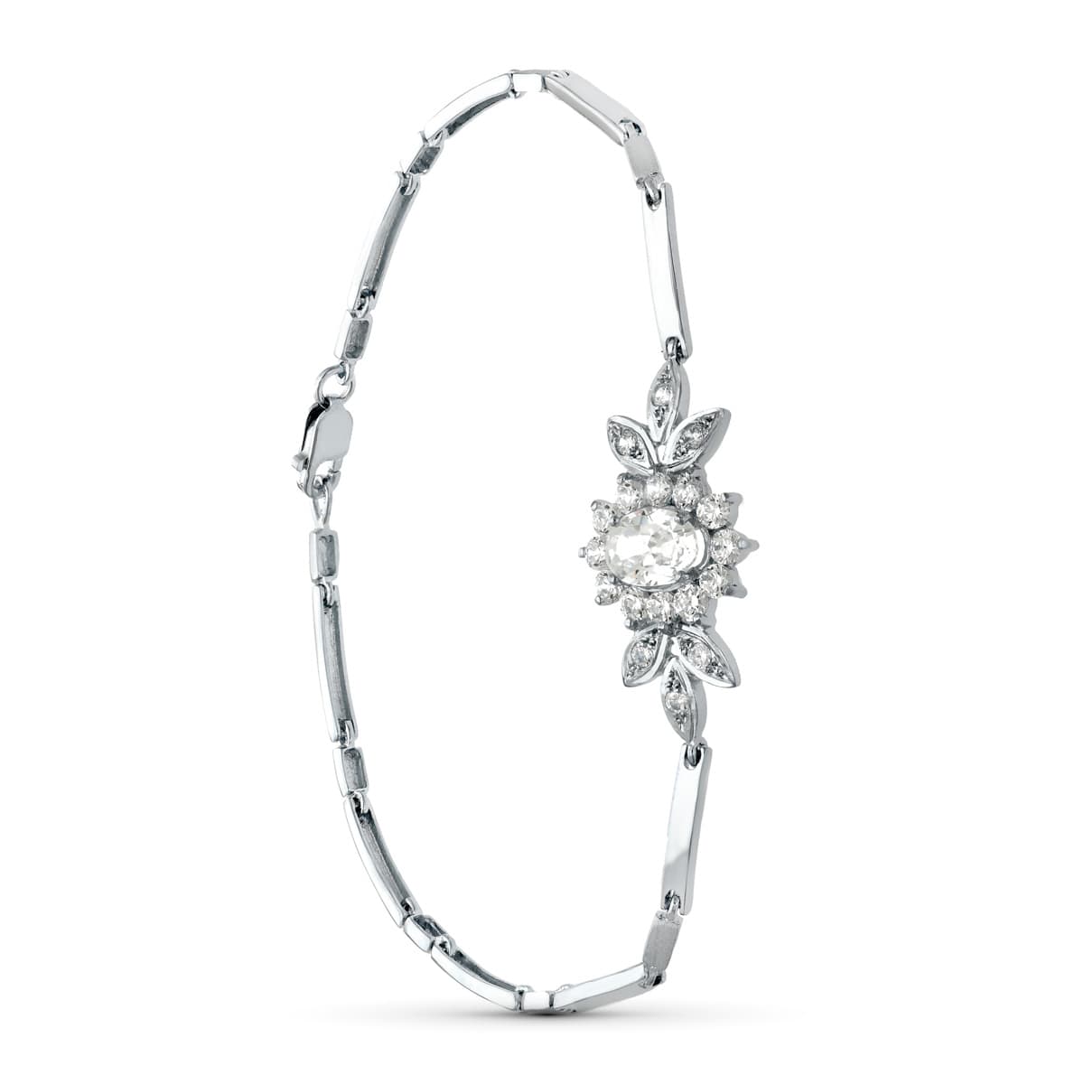 18K PULSERA ORO BLANCO JUEGO NOVIA CENTRO 8X6 MM CIRCONITA 19CM MOSQUETON