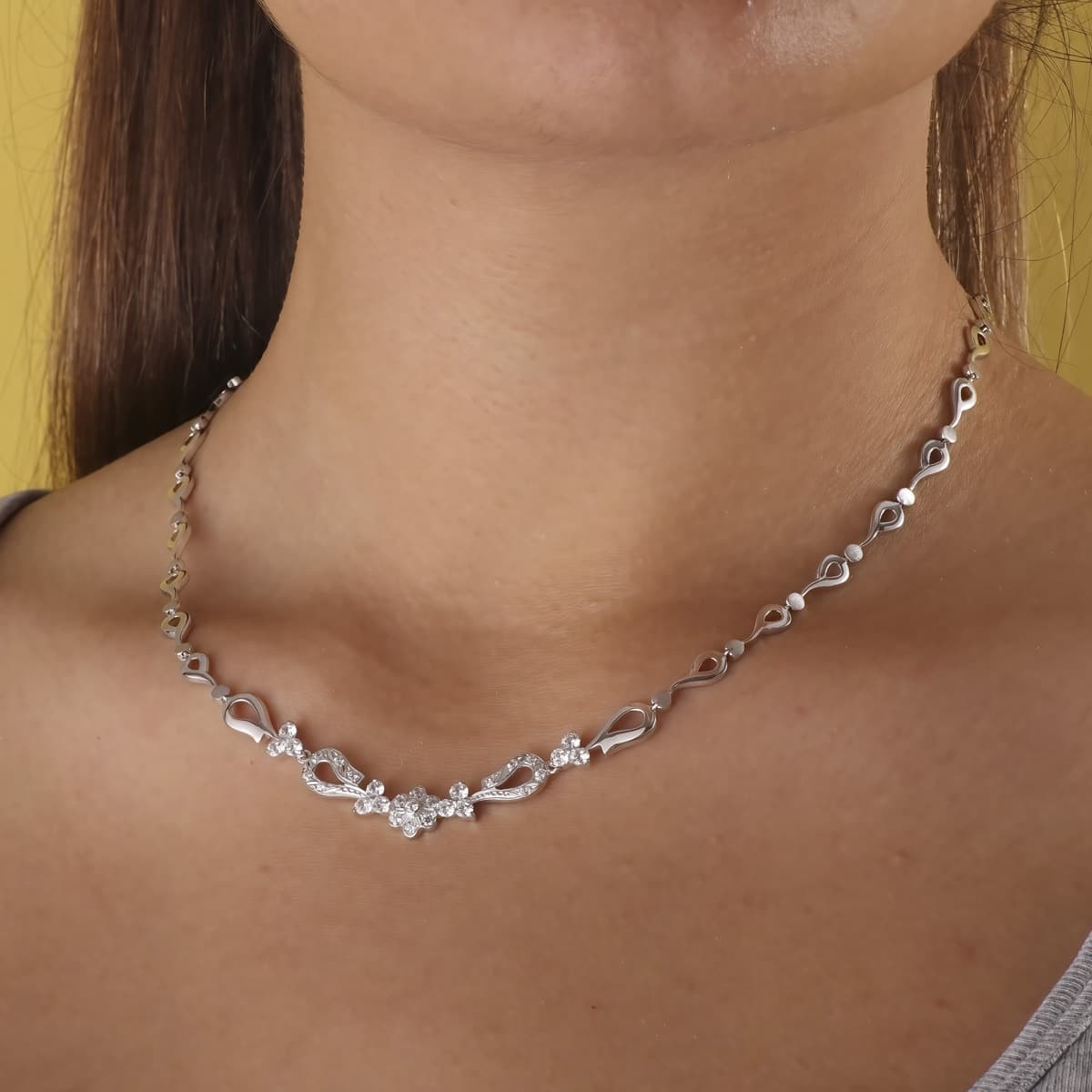 18K GARGANTILLA ORO BLANCO JUEGO NOVIA ARTICULADO 42 CM CIERRE MOSQUETON - Imagen 2