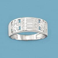 18K SORTIJA ORO BLANCO FLORES Y CIRCONITAS