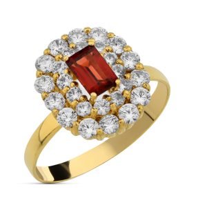18 K SORTIJA ORO AMARILLO CIRCONITAS Y GRANATE 6X4 MM