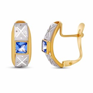 18K PENDIENTES ORO BICOLOR CARRE 3X3 MM TOTAL 15X6 MM CIERRE CATALAN