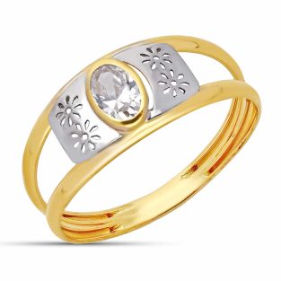 18K SORTIJA ORO BICOLOR CIRCONITA OVAL 5X3 MM ANCHO TOTAL 8 MM