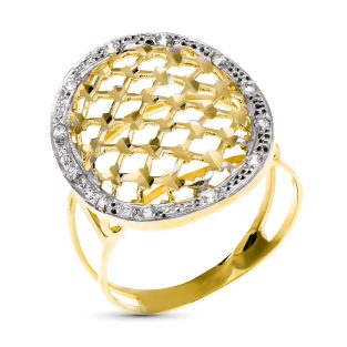 18K SORTIJA ORO BICOLOR OVAL TALLADA CON BORDE DE CIRCONITAS 25X20 MM