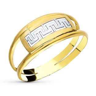 18K SORTIJA ORO BICOLOR GRECA CALADA ANCHO 7 MM