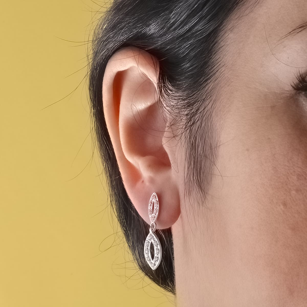 18K PENDIENTES DOS CUERPOS ORO BLANCO JUEGO NOVIA CIRCONITAS 25X6 MM PRESION - Imagen 2