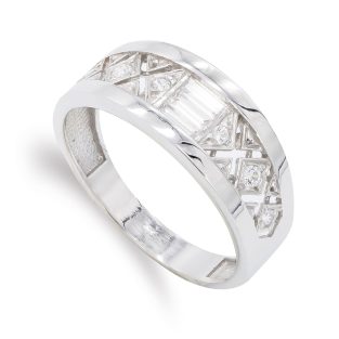 18K SORTIJA ORO BLANCO BARRITA Y CIRCONITAS