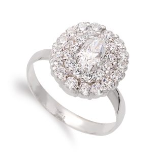 18K SORTIJA ORO BLANCO PIÑA DE CIRCONITAS 14X12 MM