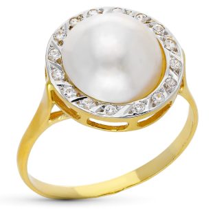 18K SORTIJA ORO AMARILLO PERLA JAPANESA CULTIVADA 10 MM ANCHO TOTAL 14.50 MM