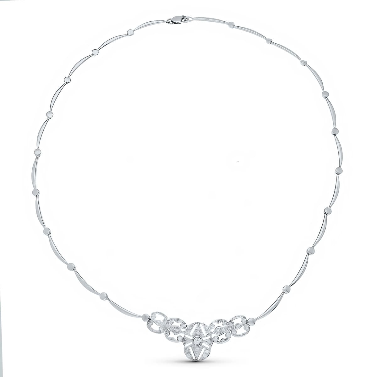 18K GARGANTILLA ORO BLANCO 42 CM SEMIRIGIDA CENTRO CIRCONITA 40X18 MM CIERRE MOSQUETON